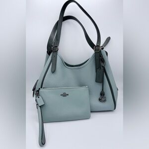Coach Lori Shoulder Bag Wristlet Set Sage Aqua Pebble Leather Pewter C6627